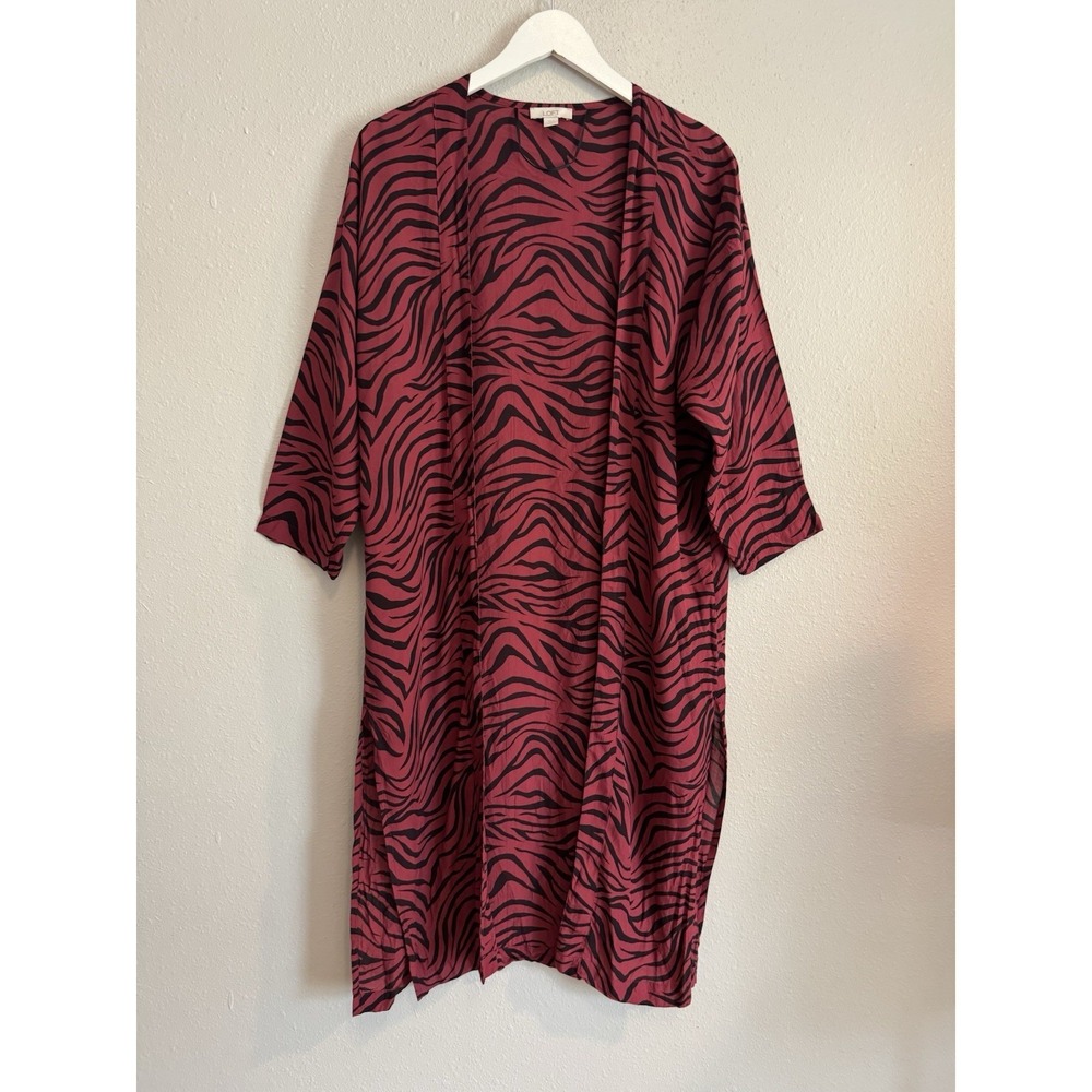 LOFT Zebra Print Duster Kimono Cardigan XS/S Modal Dark Red Baddie Whimsigoth